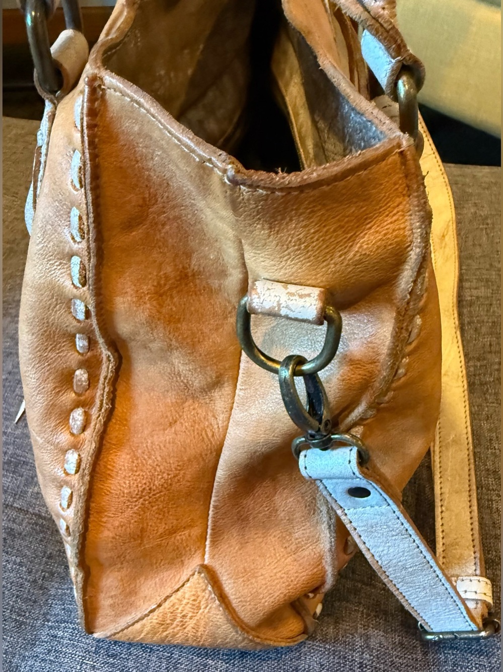 Bed|Stu Rockababy Oats Icicle Rustic Leather Shoulder Bag with Dual Handles - Picture 5 of 16